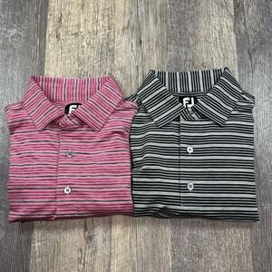 FootJoy Golf Polo Shirt 2 Mens Large Pink Black Striped Performance Stretch FJ